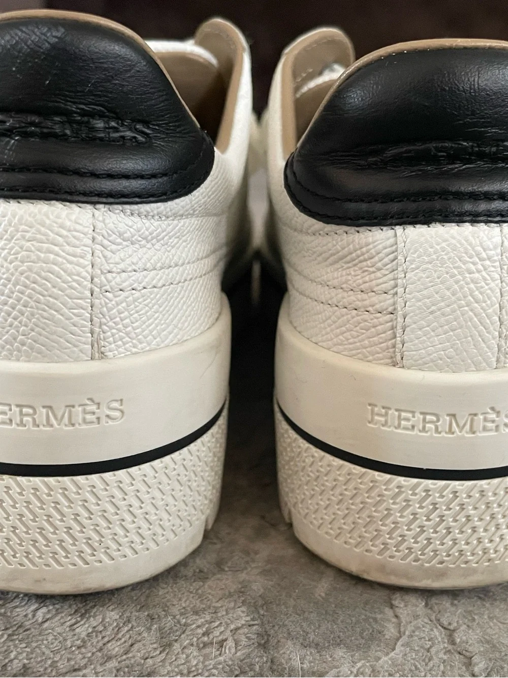 White HERMES Leather Women Low-Top Sneakers